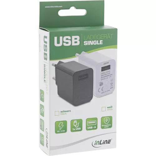 InLine® USB Ladegerät Single Netzteil Stromadapter 100-240V zu 5V/2,5A schwarz