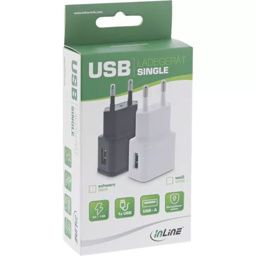 InLine® USB Ladegerät Single Netzteil Stromadapter 100-240V zu 5V/1,2A weiß
