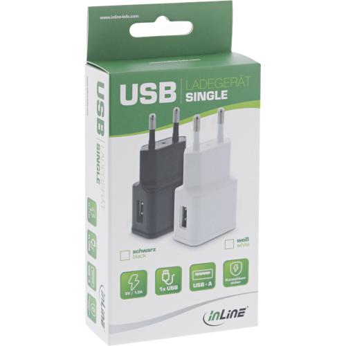 Preview: InLine® USB Ladegerät Single Netzteil Stromadapter 100-240V zu 5V/1,2A schwarz