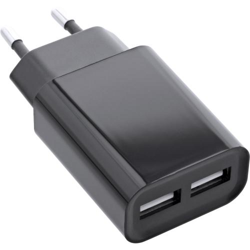 Preview: InLine® USB Ladegerät DUO Netzteil 2fach Stromadapter 100-240V zu 5V/2.1A schwarz