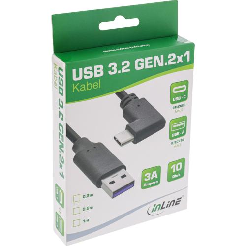 Preview: InLine® USB 3.2 Gen.2 Kabel, USB-C Stecker/Stecker gewinkelt, schwarz