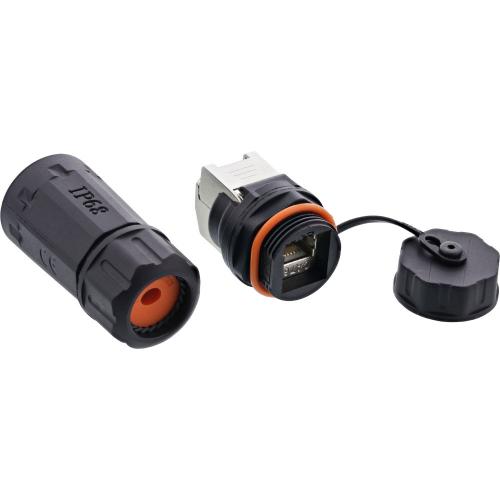 Preview: RJ45-Outdoor-Buchse Cat.6A, IP68, geschirmt, mit Staubschutzkappe