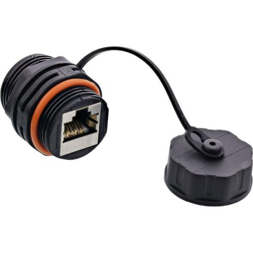 Preview: RJ45-Outdoor-Kupplung Cat.6A, IP68, geschirmt, mit Staubschutzkappe
