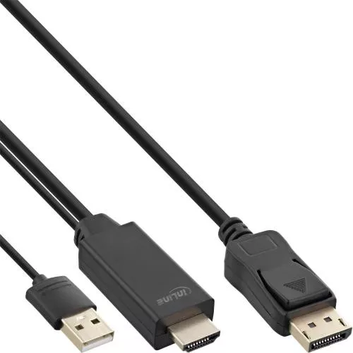 InLine® HDMI zu DisplayPort Konverter Kabel 4K schwarz/gold