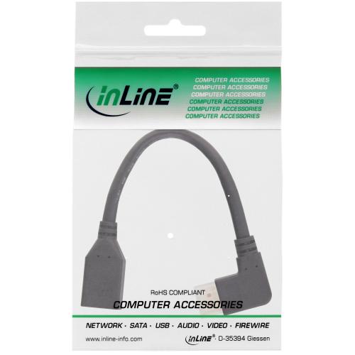 Preview: InLine® DisplayPort 1.4 Adapterkabel ST/BU 8K4K rechts gewinkelt schwarz/gold 0,15m