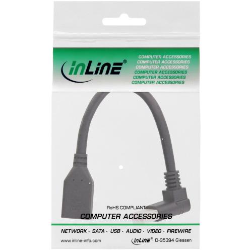 Preview: InLine® DisplayPort 1.4 Adapterkabel ST/BU 8K4K nach oben gewinkelt schwarz/gold 0,15m