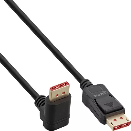 InLine® DisplayPort 1.4 Kabel 8K4K nach unten gewinkelt schwarz/gold