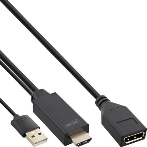 InLine® HDMI ST zu DisplayPort BU Konverter Kabel 4K schwarz/gold 0,3m