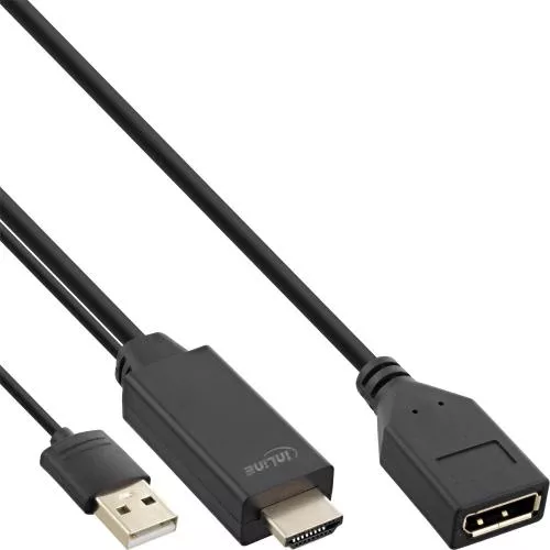 InLine HDMI ST zu DisplayPort BU Konverter Kabel 4K schwarz/gold 0,3m