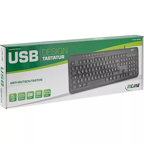 InLine® Design Keyboard Tastatur USB-Kabel flache Tasten DE Layout schwarz