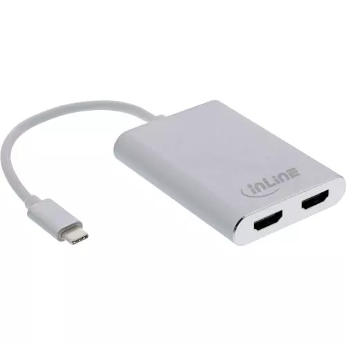InLine USB Dual Display Konverter USB Typ-C zu 2x HDMI Buchse (DP Alt Mode) 4K weiß 0,1m