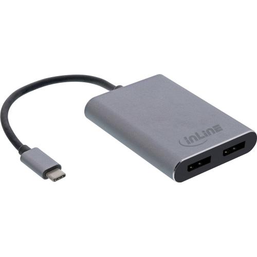 InLine® USB Dual Display Konverter USB Typ-C zu 2x DisplayPort Buchse (DP Alt Mode) 4K schwarz 0,1m