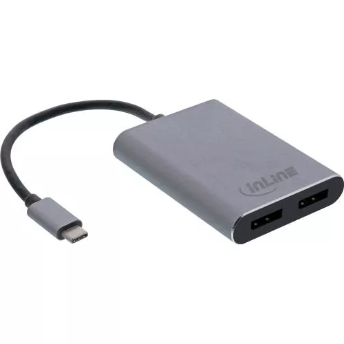 InLine USB Dual Display Konverter USB Typ-C zu 2x DisplayPort Buchse (DP Alt Mode) 4K schwarz 0,1m