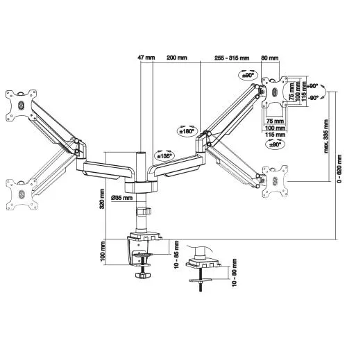 InLine® Tischhalterung mit Lifter beweglich für zwei Monitore bis 82cm (32") max. 9kg