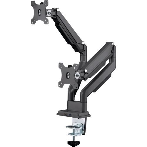 Preview: InLine® Tischhalterung mit Lifter und USB/Audio beweglich für zwei Monitore bis 81cm (32") max. 9kg