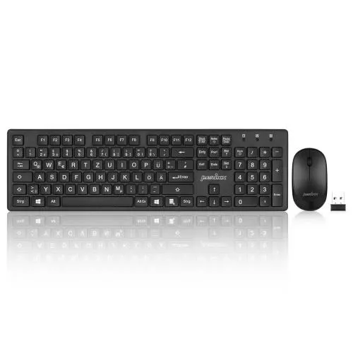 Perixx PERIDUO-717 DE Tastatur und Maus Set große Buchstaben schnurlos schwarz