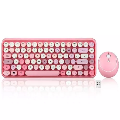 Perixx PERIDUO-713 DE Mini Tastatur und Maus Set Retro Vintage Design rosa