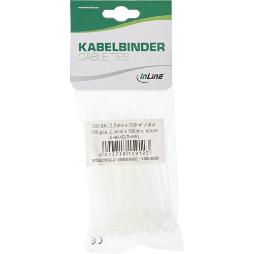 Preview: Kabelbinder – 100 mm × 2,5 mm – natur – 100 Stück
