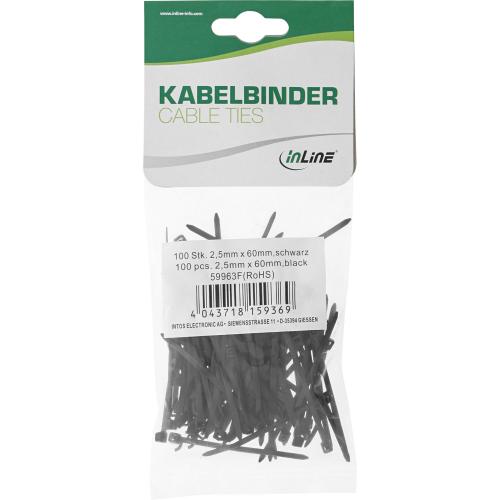 Preview: Kabelbinder – 60 mm × 2,5 mm – schwarz – 100 Stück