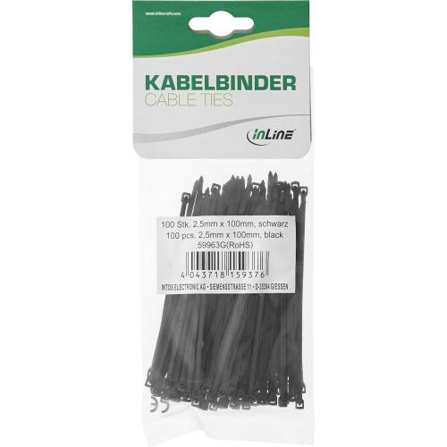 Preview: Kabelbinder – 100 mm × 2,5 mm – schwarz – 100 Stück