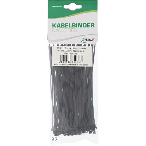 Preview: Kabelbinder – 150 mm × 2,5 mm – schwarz – 100 Stück