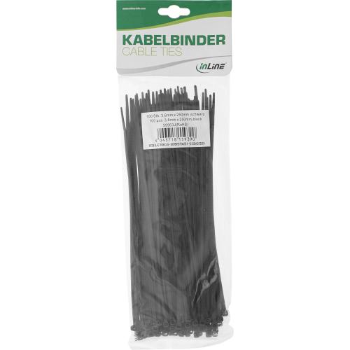 Preview: Kabelbinder – 250 mm × 3,6 mm – schwarz – 100 Stück