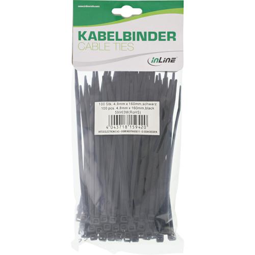 Preview: Kabelbinder 160 x 4,8 mm – Schwarz, Nylon PA66, 100 Stück