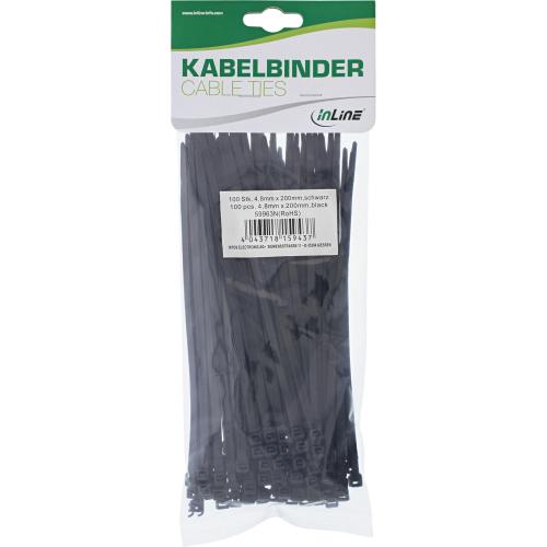 Preview: Kabelbinder 200 x 4,8 mm – Schwarz, Nylon PA66, 100 Stück