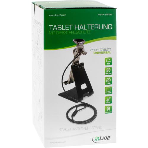 InLine® Tablet Halter universell 7"-10.1" mit Sicherheitsschloss 1,5m mit Schlüssel
