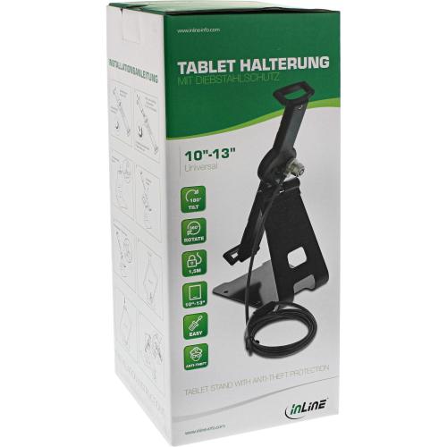 InLine® Tablet Halter universell 10"-13" mit Sicherheitsschloss 1,5m, mit Schlüssel schwarz