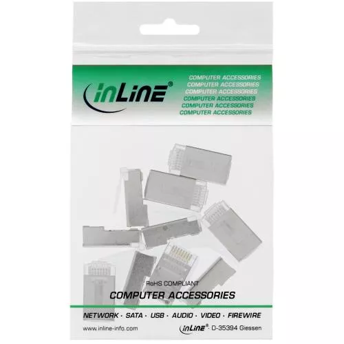 InLine® Modularstecker 8P8C RJ45 zum Crimpen auf Rundkabel geschirmt 10er Pack