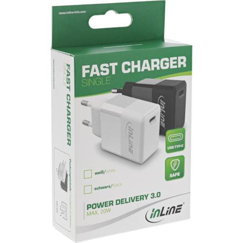 Preview: InLine® USB PD Ladegerät Single USB Typ-C Power Delivery 20W weiß