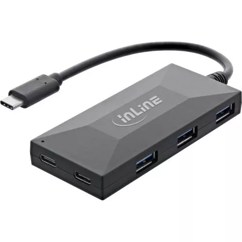 InLine USB 3.2 Gen 1 OTG Hub USB Typ-C zu 3 Port Typ-A und 2 Port Typ-C mit 3A Netzteil schwarz