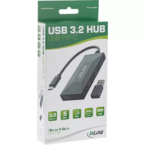 InLine® USB 3.2 Gen 1 OTG HUB USB Typ C zu 7 Port Typ A Aluminiumgehäuse schwarz ohne Netzteil