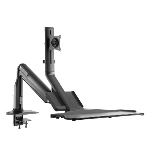 Workstation Tischhalterung mit Gasfederlifter & USB 3.0 – für Monitor bis 32", Tastatur & Maus, schwarz