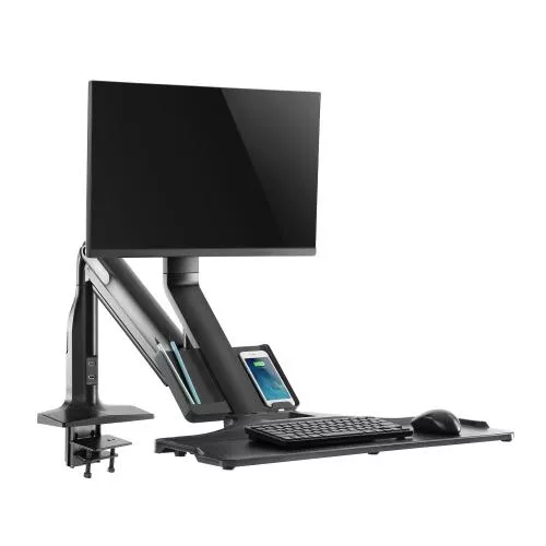 Workstation Tischhalterung mit Gasfederlifter & USB 3.0 – für Monitor bis 32", Tastatur & Maus, schwarz
