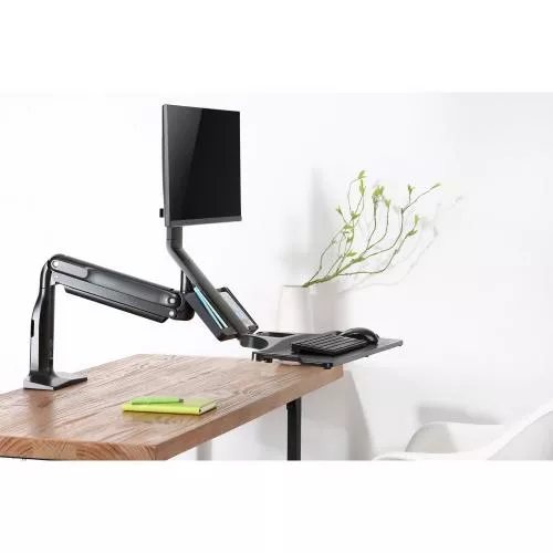 Workstation Tischhalterung mit Gasfederlifter & USB 3.0 – für Monitor bis 32", Tastatur & Maus, schwarz