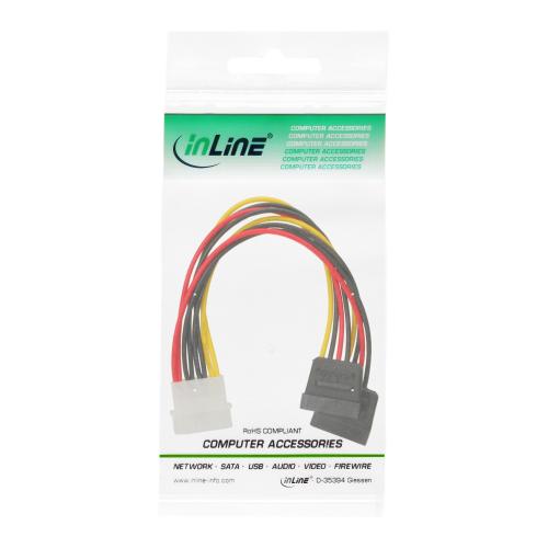Preview: InLine® Strom Y-Kabel intern 1x 13,34cm (5,25") an 2x 15pol SATA 0,2m