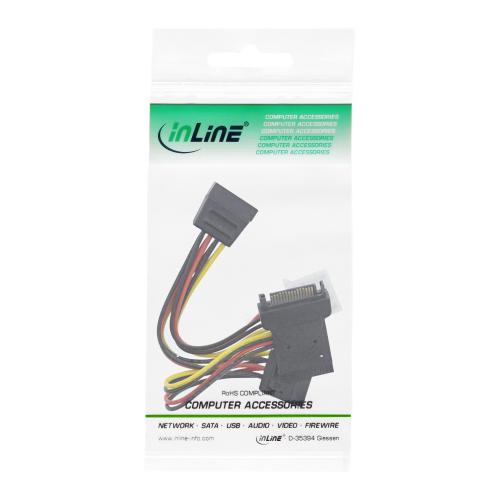 Preview: InLine® SATA Stromadapterkabel SATA Stecker Buchse an 2x SATA Stecker + 5,25 Stecker