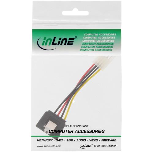 InLine® SATA Stromadapterkabel 1x 8,89cm (3,5") Buchse an 15pol SATA Stecker mit Lasche 0,06m