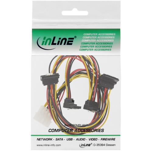Preview: InLine® Strom Y-Kabel intern 1x 13,34cm (5,25") an 4x 15pol SATA gewinkelt mit Lasche 40+55cm
