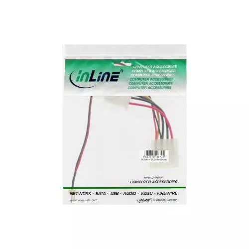 InLine® Lüfter Adapterkabel 3pol Lüfter an 4pol Netzteil 12V 0,3m