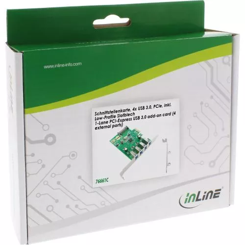 InLine® Schnittstellenkarte 4x USB 3.0 PCIe inkl. Low-Profile Slotblech mit SATA Stromanschluss