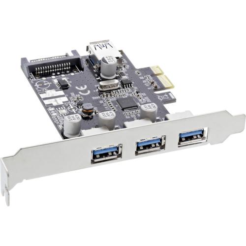 Preview: InLine® Schnittstellenkarte 3x+1x USB 3.0 PCIe mit SATA Stromanschluss inkl. Low-Profile Slotblech
