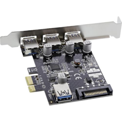 Preview: InLine® Schnittstellenkarte 3x+1x USB 3.0 PCIe mit SATA Stromanschluss inkl. Low-Profile Slotblech