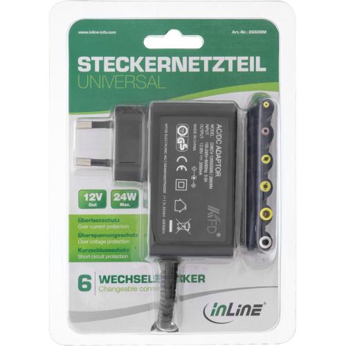 Preview: InLine® Universal Steckernetzteil 12V / 24W mit 6 Wechselstecker