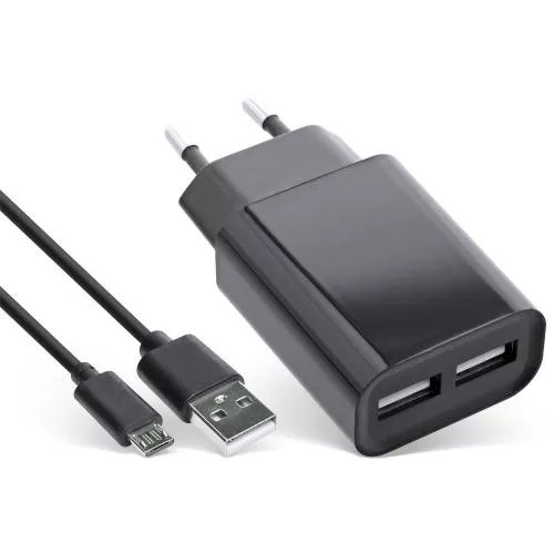 InLine USB DUO+ Ladeset Netzteil 2-fach + Micro-USB Kabel Ladegerät Stromadapter 100-240V zu 5V/2.1A schwarz