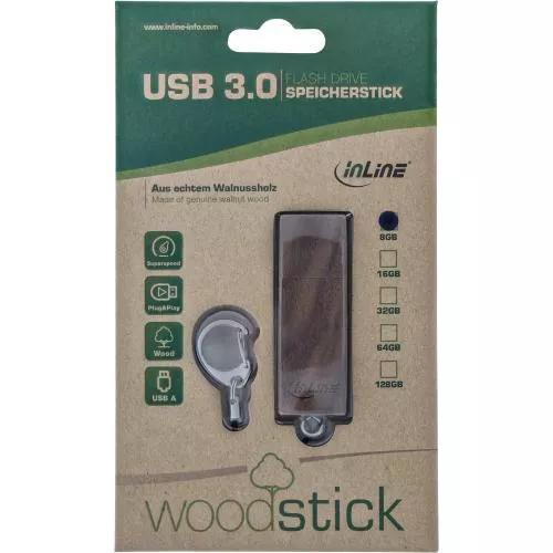 InLine® woodstick USB 3.0 Speicherstick Walnuss 8GB
