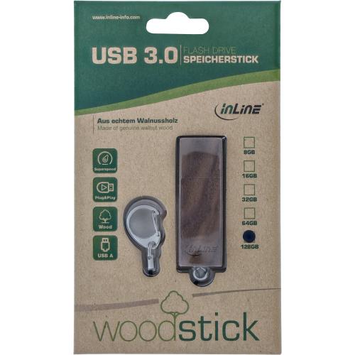 InLine® woodstick USB 3.0 Speicherstick Walnuss Holz 128GB