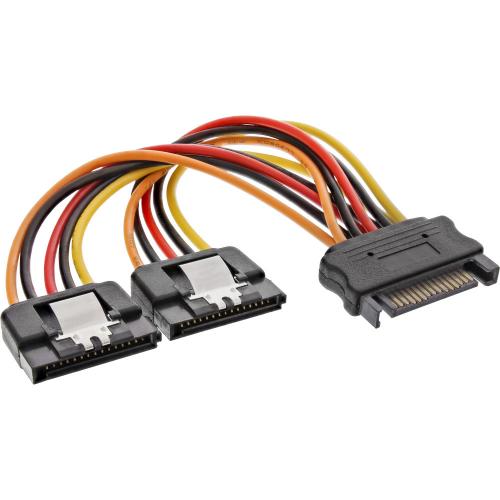 Preview: InLine® SATA Strom-Y-Kabel SATA Buchse an 2x SATA Stecker mit Sicherheitslasche 0,15m